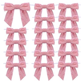 16Pcs Christmas Velvet Bows, 4.3" Vintage Velvet Ribbon Bows for Christmas Tree Garland Wreath Gift Wrapping DIY Crafts Wedding Decor (Pink)