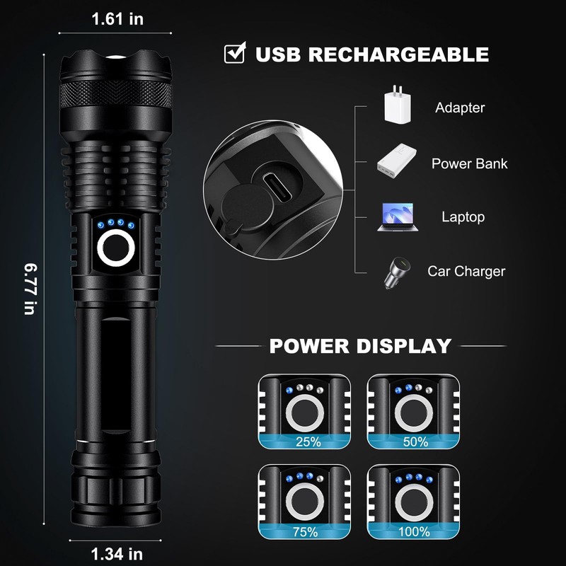 4 Pack Rechargeable LED Flashlights High Lumens, 990,000LM Super Bright