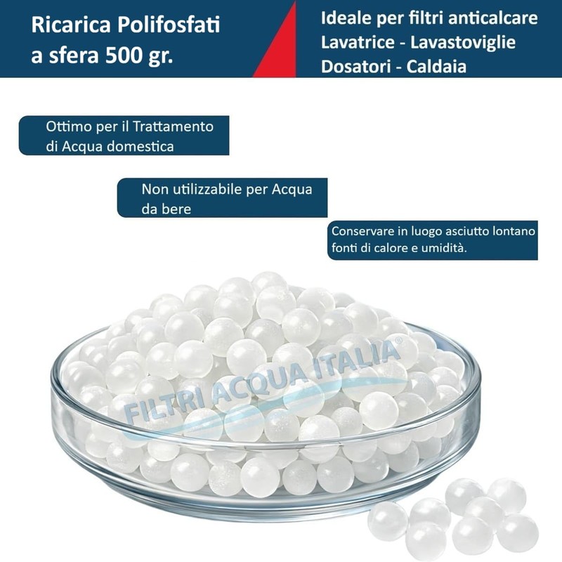 Polifosfati a Sfere 500 gr. Ricarica per Filtri Anticalcare Lavatrice,