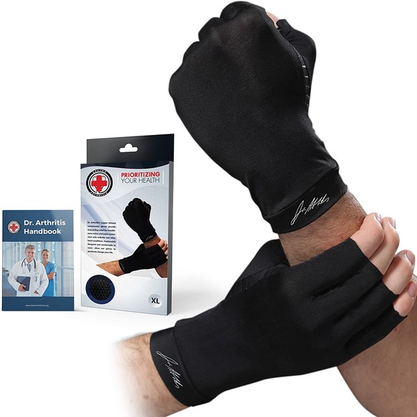 Doctor Developed Copper Arthritis Gloves / Compression Gloves and Doctor Written Handbook -Relieve Arthritis Symptoms, Raynauds Disease & Carpal Tunnel (One Pair) (M)