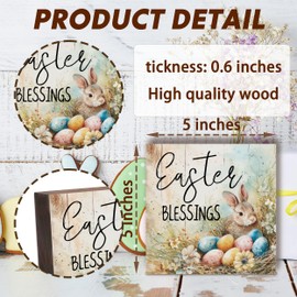 Easter Decor Happy Easter Blessing Wooden Sign Egg Wooden Box Sign Bunny Table Sign Bedroom Farmhouse Home Desk Tabletop Shelf Decor Gifts for Friends Kids-5 x 5 inch-B10