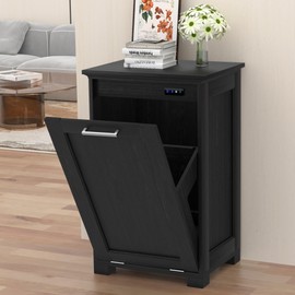 YGIPT Tilt Out Trash Can Cabinet,Free Standing Hidden 10 Gallon Wooden Trash Cabinet,with Negative Ion and Deodorizing Function of The Kitchen Trash Can (Black, 1 * 10 Gallons)