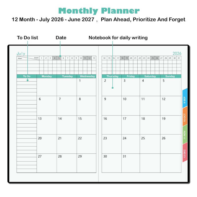 NEYSA Diary 2026 2027 A5 Page Per Day, Hardcover Daily