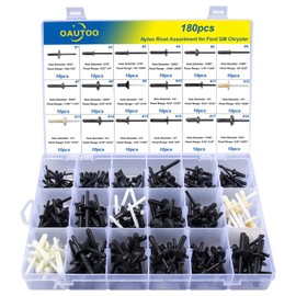 OAUTOO 180PCS Nylon Blind Rivets Quik-Select Assortment for GM Ford Chrysler 5/32", 3/16", 13/64", 15/64", 1/4", 17/64", 9/32" Hole Diameter（ 18 Size）