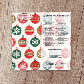 MiCasa SuCasa Christmas Napkins (40) - Napkins 33 x 33 cm - 3-Ply with Christmas Tree Bauble Motif - Chlorine-Free Bleached - Water-based Colours - Ideal for Table Decoration & Party