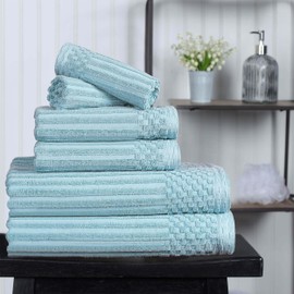 Superior Cotton 6-Piece Solid and Ribbed Towel Set, Face Towels 13” x 13”, Hand Towels 16” x 28”, Bath Towels 27” x 54”, Slate Blue
