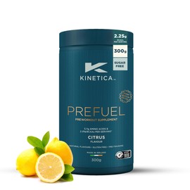 Kinetica Sports Prefuel Pre Workout -Citrus Flavour | 5.7g Amino Acids Blend,2.25g BCAA's & 92mg Caffeine/Serve, 30 Servings/300g| With Essential Vitamins, Minerals|Supports Performance & Energy Boost