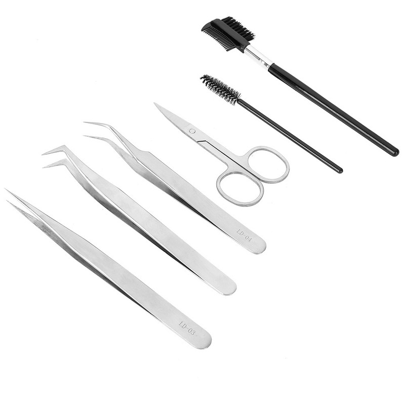 6pcs / Set Professional Eyelashes Extension Tool Kit Tweezers Scissors