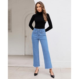 GRAPENT Womens Jeans Size 14 Jeans for Women High Waist Stretchy High Rise Jeans for Women Wide Leg Pants Women Jeans Pants for Women Women's Jeans Roadknight Blue Size Large US Size 12 to Size 14