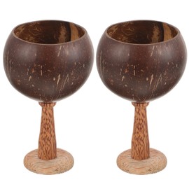 Kichvoe 2pcs Coconut Cups on Wooden Bases Natural Polished Coconut Shell Drinking Cups Novelty Cocktail Glasses Hawaiian Theme Luau Party Cups Supplies