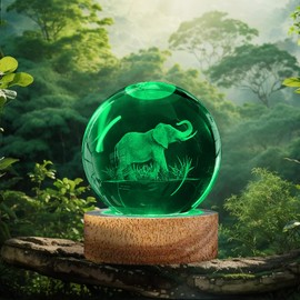 3D Elephant Crystal Ball Night Light Elephant Gifts for Women, 60mm Elephant Figurine Glass Lamp with 16 Colors and Remote Unique Elephan Room Decor Birthday Christmas Gifts for Boys Girls Teen
