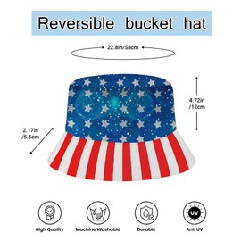 cyntan American Flag Hat 4th of July Reversible Bucket Hat Unisex Summer Packable Sun Beach Hats for Women Men Headwear Accessories
