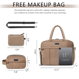 BBCREAT Travel Duffel Bag, Puffy Sports Tote Puffer Gym Bag with Toiletry Bag & Shoes Compartment, Quilted Weekender Overnight Bag for Women (Brown)