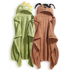 WODHOY 2-Pack Animal Hooded Bath Towels for Babies & Kids (50x32 Inch) - Ultra Soft Coral Fleece, Super Absorbent, Gift-Ready Baby Shower Essentials for Infant Toddler 0-6 Years (Green& Brown)