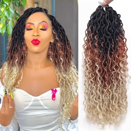 Goddess Locs Crochet Hair 18Inch Curly Faux Locs Crochet Hair River Locs Hippie Locs Pre Looped Crochet Braids Bohemian Locs Crochet Hair for Black Women (1B/30/613, 18inch)