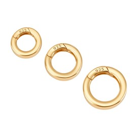 PH PandaHall 3pcs 925 Sterling Silver Spring Clasp Gold Spring Ring Clasp, 10/12/14mm Spring O Rings Round Carabiner Snap Clip Rings for Necklace Bracelets Jewelry Making