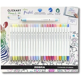 Zebra Marcador Retráctil Clickart 24 Piezas Tinta Anti-secado Punto Fino (PASTEL)