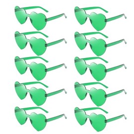 HKOVNE 10 Pairs Green Heart Shaped Sunglasses for Women Men Rimless Heart Glasses Bulk St. Patrick’s Day Accessories Gifts