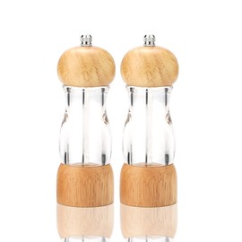 Wooden Pepper Grinder Salt Grinder Set 2pcs 6 Inch Wooden Pepper Mill Adjustable Ceramic Grind, Hand Grinder with Transparent Acrylic Window, Kitchen Oak Salt Mill