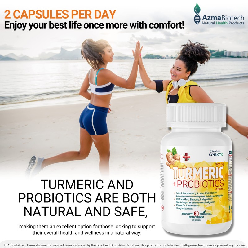 Turmeric Curcumin & Probiotic Capsules - 1000mg (2 caps) Organic