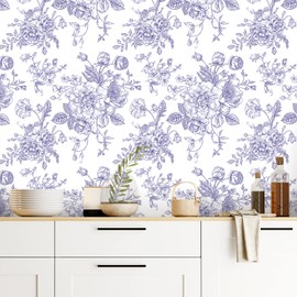 CRE8TIVE Purple Floral Wallpaper 24"x118" Sketch Peony Rose Peel and Stick Wallpaper for Bedroom Self Adhesive Removable Prepasted Vinyl Wall Mural Floral Contact Paper for Girls Room Cabinets Drawers