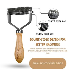 Pet Undercoat Rake for Dogs and Cats, Featuring Double-Sided Steel Blade for Knot Removal and Shedding Control, Complete with Wooden Handle, Suitable for All Hair Types