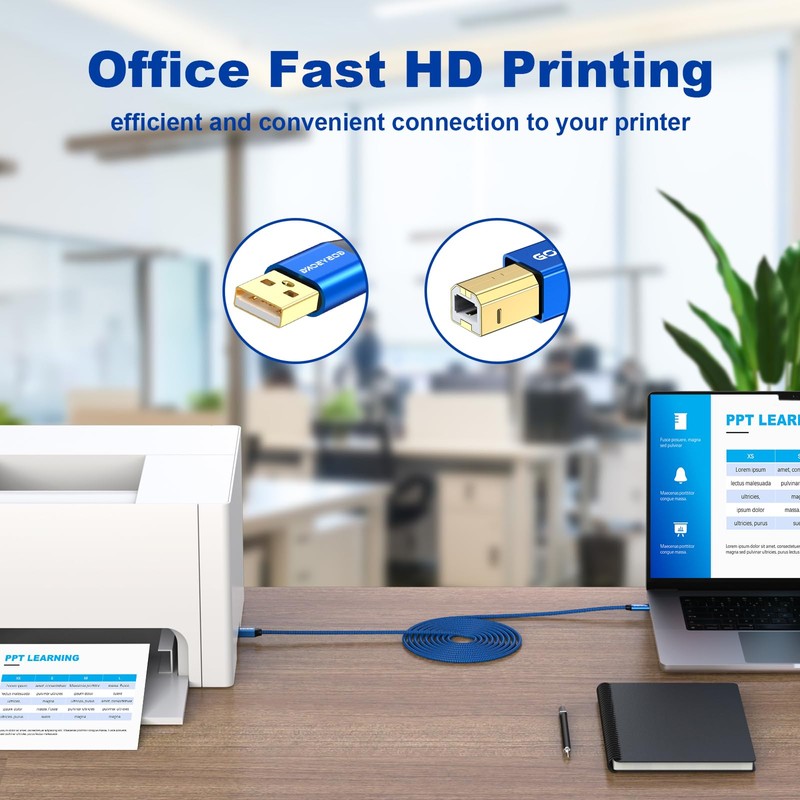 GOSYSONG USB 2.0 Printer Cable 3ft, High Speed USB A