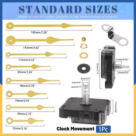 Glarks 12pcs 23MM Golden High Torque Long Shaft Clock Movement Mechanism Kit Includes 1pcs Clock Movements with 1pcs Hooks, 4 Different Pairs Clock Hands, 4pcs Mounting Hardware, 2pcs Clock Numerals