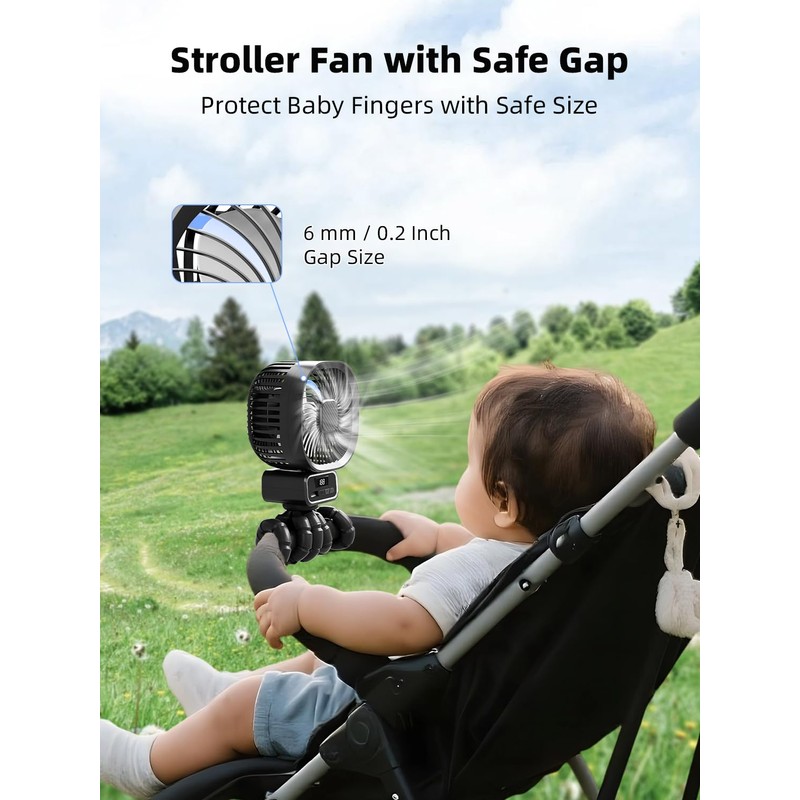 Portable Stroller Fan with 10000 mAh, 270° Rotation Fan Small