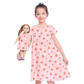 ICOSY Matching Doll & Girls Nightgowns Clothes Girls Pajamas Sleepwear Outfit for Kids and American 18" Girl Doll Pink