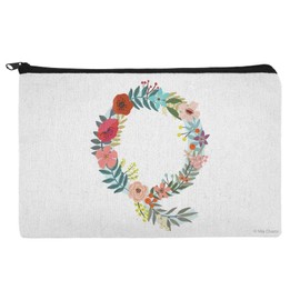 Letter Q Floral Monogram Initial Makeup Cosmetic Bag Organizer Pouch