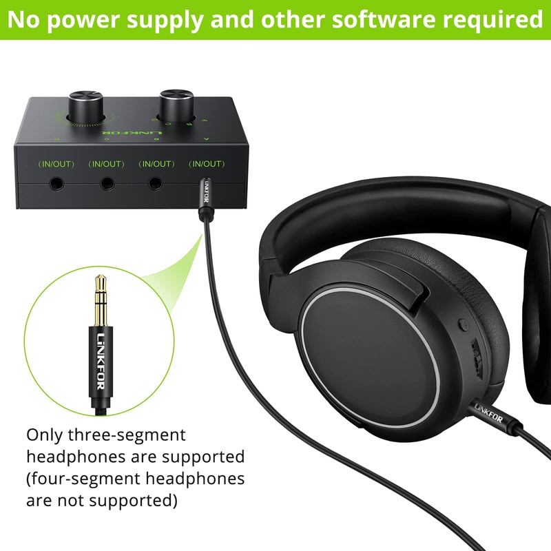 LiNKFOR 4 Port 3.5mm Stereo Audio Switcher Support 1 In