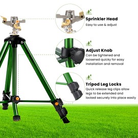 Pattiumo Impact Sprinkler on Tripod Base, 2 Pack Lawn Sprinklers for Yard - 360 Degree Large Area Water Sprinkler - Heavy Duty with 3/4 Inch Connector and Extension Legs - Flip Locks