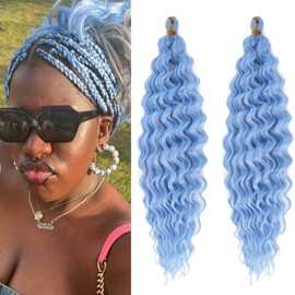 BohLight Blue Boho Hair for Braiding Deep Ocean Wave Crochet Hair Bohemian Curly Ocean Wave Wavy Braiding Hair for Black Women 16 Inch Soft Curls for Boho Braids Extensions