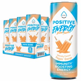 Positive Energy Beverage Poppin' Orange | 12-oz Can, Pack of 12 | Zero Sugar Energy Drink, Supports Immunity and Hydration