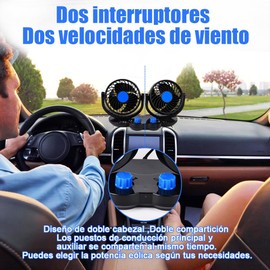 Juzanl Ventilador de Aire de Refrigeración para Coche,Enchufe para Encendedor de Cigarrillos,Ventilador de Coche Doble Cabezas 12V,Rotación de Giratorio de 360 Grados para Coche,Furgoneta,SUV,Berlina