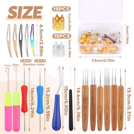 Dreadlock Crochet Hook, 48 Pcs Dreadlock Crochet Hook Set, 6 Dreadlock Crochet Needle, Different Size Bent Latch Hook, Crochet Needle for Hair Braiding with Case and Dreadlocks Tool