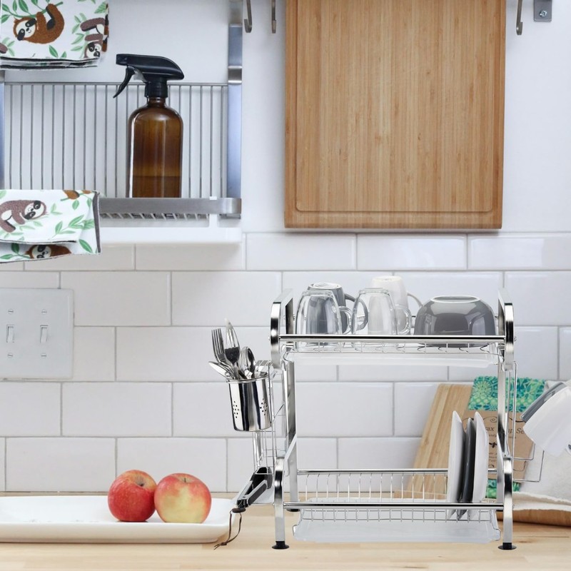 Farenheit Stainless Steel 2-Tier Dish Drying Rack for Kitchen Storage,