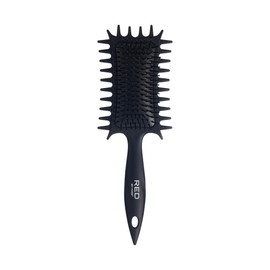 Red By Kiss Curl Art Styler – Dual Brush Design with Nylon & Boar Bristles, 3-Sided Edge Comb, Enhances Curl Definition & Shine, Gentle Glide with No Damage (Single Bristles, Black)