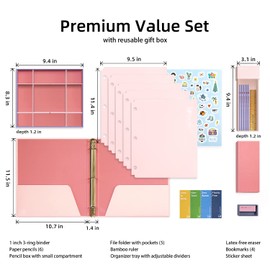 Blue Lake ECOLIFE School Offiice Supplies Kit Bundle Plastic Free 22 Piece 3-Ring Binder, Folders, Pencils, Pencil Box Organizer Tray, Gifts for K-12, College Students, and Office