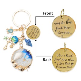 ETIUC Beach Lover Gift Keychain Sea Turtle Keychain Inspirational Quote Ocean Sea Shell Keyrings Starfish Key Chain Gift for Women (1)