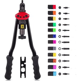 RZX - Remachador de mano de 41 cm para tuercas, herramientas de remachado RIVNUT, sistema de ajuste de tuercas M3, M4, M5, M6, M8, M10, M12, 10-24, 1/4-20, 5/16-18,3/8-16,1/2-13, 12 mandriles en total