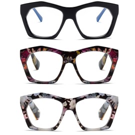 Viseng 3 Pack Oversized Frame Design Women's Reading Glasses, Blue Light Blocking Computer Reader +3.5