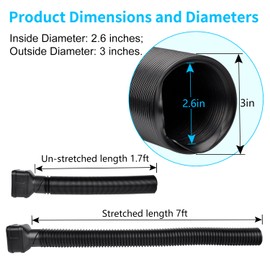 Prestantious Prestantious 7ft Long Gutter Downspout Extensions, 3" Downspout Extender Drainage Pipe for 2"3" Downspout and 3"4"Downspout, Flexible Pipe Stretched Length 7ft, Black,1-Pack