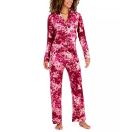 Jenni Women's 2-Piece Notch-Collar Pajama Set, Pink Splash Tie Dye, XS