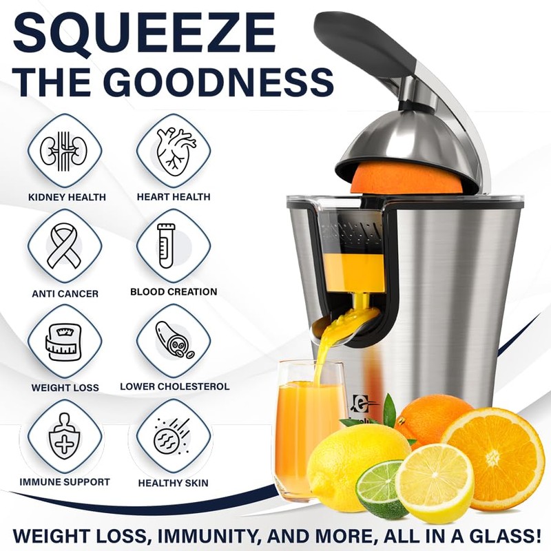 Eurolux Premium Electric Orange Juicer | Stainless Steel Citrus Squeezer