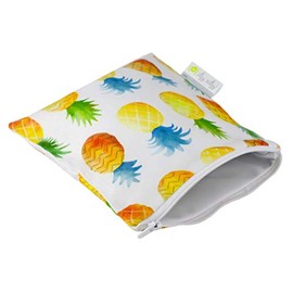 Itzy Ritzy Bolsa reutilizable para aperitivos – Bolsa de aperitivos sin BPA de 7 x 7 pulgadas es segura para alimentos, lavable e ideal para almacenar aperitivos, chupetes, electrónica y maquillaje en una bolsa de pañales, bolso o bolsa de viaje, piña