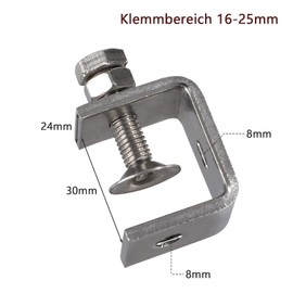 Pack of 8 C Clamp 30 mm Stainless Steel C Clamp Small Mounting Clamp Adjustment Range 16-25 mm C Clamp Stainless Steel Carrier Clamp for Welding, Tools, DIY, Woodworking