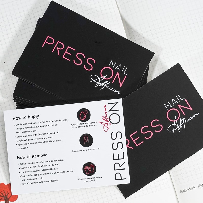 50 Pack Press on Nail Instructions Cards, Nail Application Guides