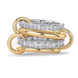 Jemant Gold Stackable Rings for Women, Non Tarnish Dainty Stackable 18k Gold Plated CZ Cubic Zirconia Rings, Gold Multi-Link Connected Knuckle Women Rings Set (Gold Silver,7)